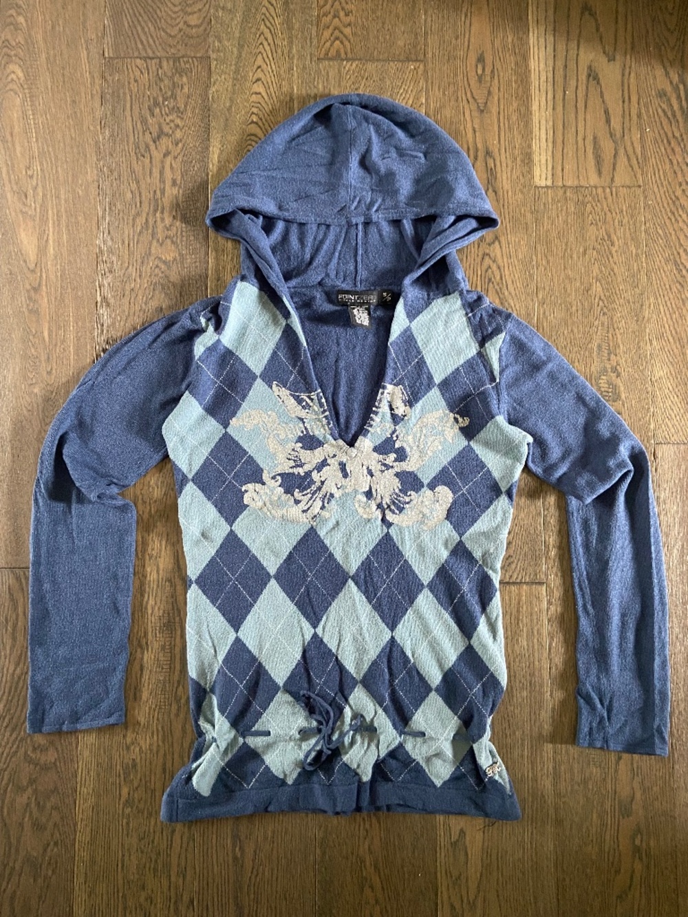Unique Vintage Y2K Point Zero Blue Argyle Hoodie - Size S